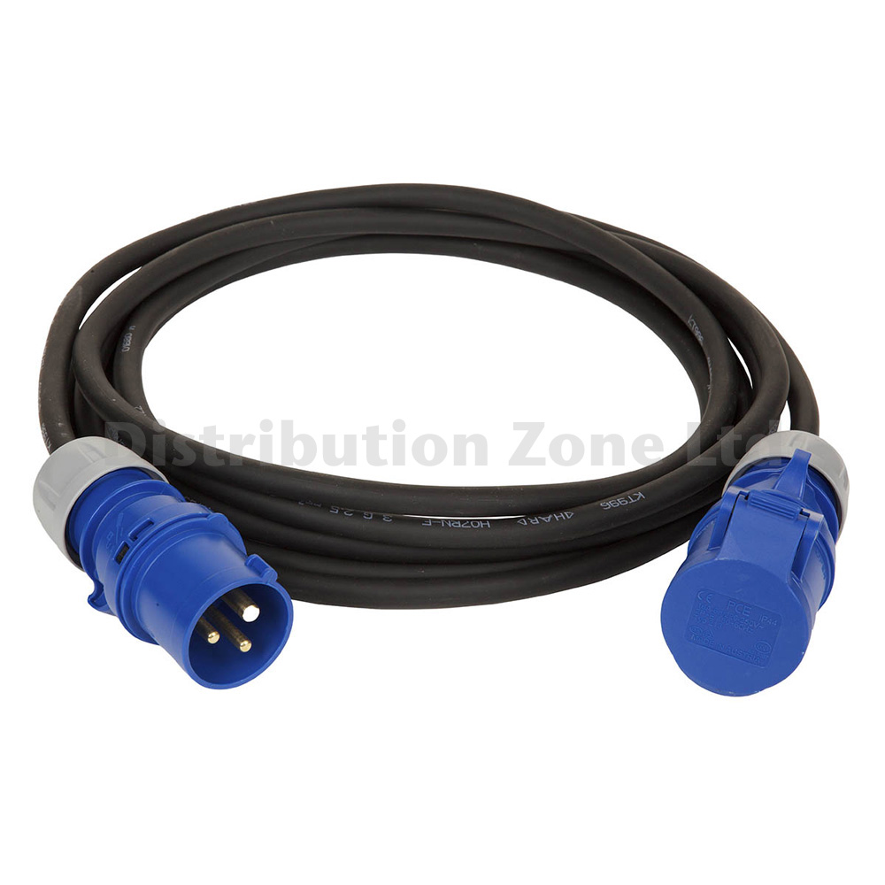 20 Metre H07RN-F 2.5mm² Rubber Cable with 16A 2P+E 230V Plug & Connector IP44